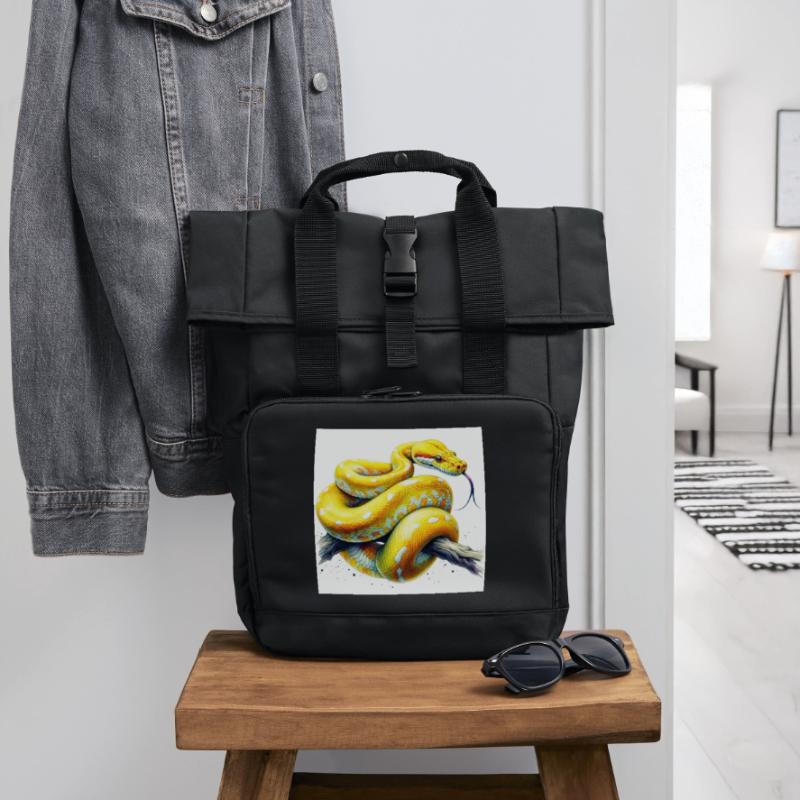 Yellow python Roll Top Backpack with Two Handles
