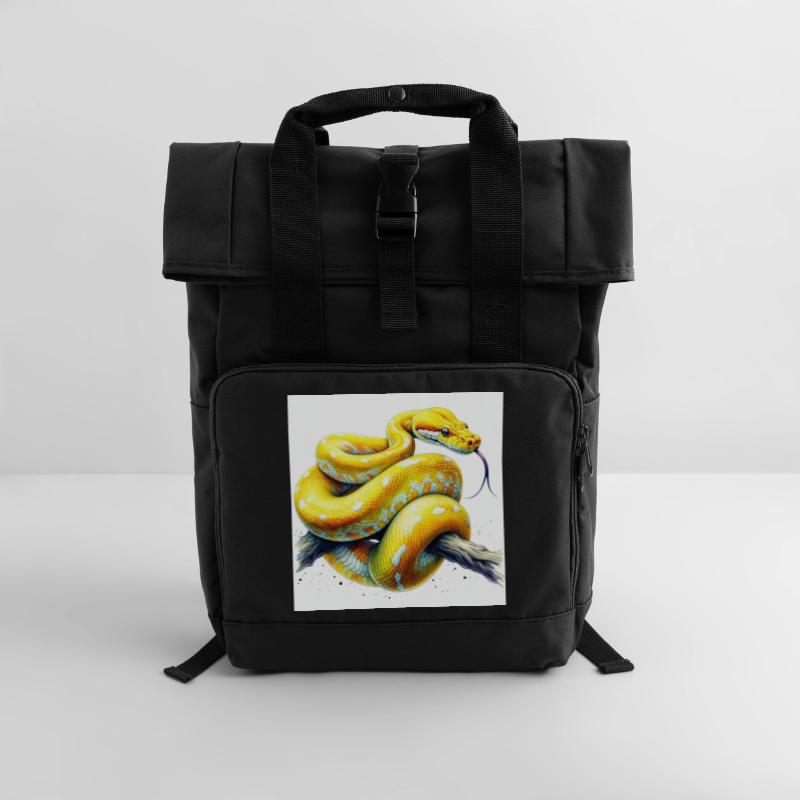 Yellow python Roll Top Backpack with Two Handles