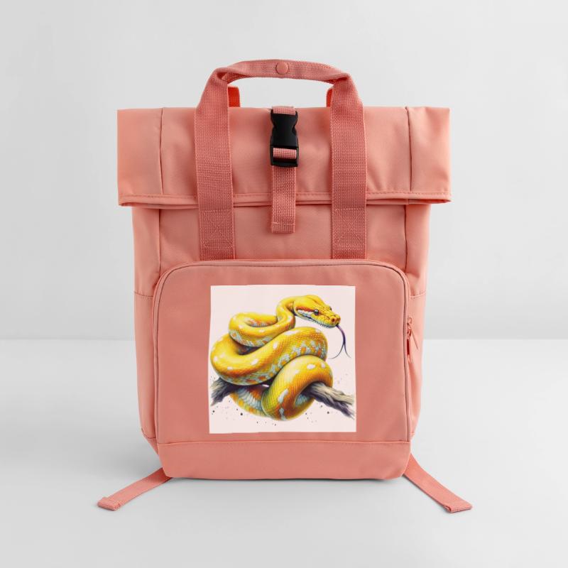 Yellow python Roll Top Backpack with Two Handles