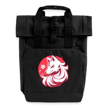 Asian Style White Fox - Roll Top Backpack with Two Handles - black - Front