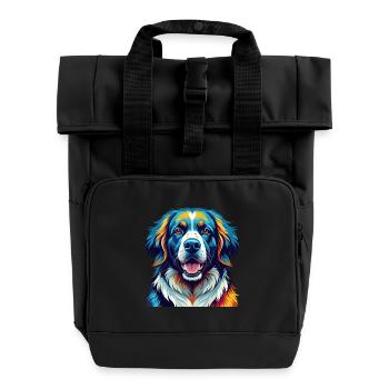 Große Pyrenäen Hunderasse Bunte Karikatur Kawaii - Rolltop Rucksack mit zwei Griffen - Schwarz - Vorne
