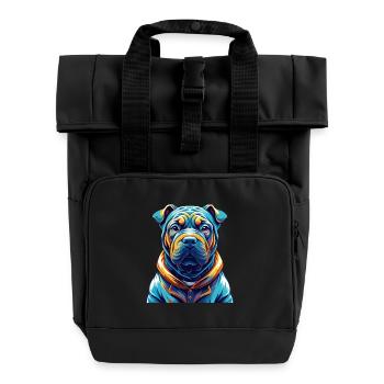 Miniature Shar Pei Dog Breed Cartoon Kawaii - Roll Top Backpack with Two Handles - black - Front
