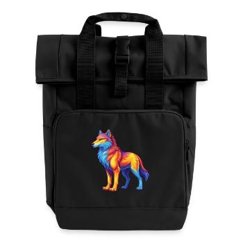 Arctic Wolf Colorful Kawaii Cartoon Character - Roll Top Backpack with Two Handles - black - Front