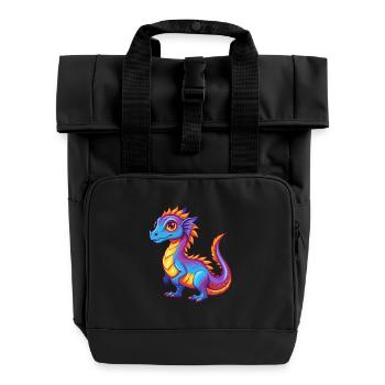 Basilisk Bunte Kawaii Cartoon Figur Clipart - Rolltop Rucksack mit zwei Griffen - Schwarz - Vorne