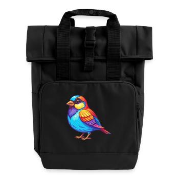 Spatz Bunte Kawaii Cartoon Figur Clipart - Rolltop Rucksack mit zwei Griffen - Schwarz - Vorne