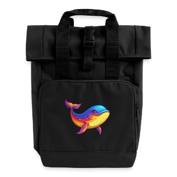 Whale Colorful Kawaii Cartoon Character Clipart - Roll Top Backpack with Two Handles - black - Front