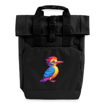 Woodpecker Colorful Kawaii Cartoon Character - Roll Top Backpack with Two Handles - black - Front