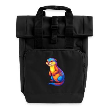 loutre coloré kawaii dessin animé personnage clipart - Sac à dos Roll Top à deux anses - noir - Devant