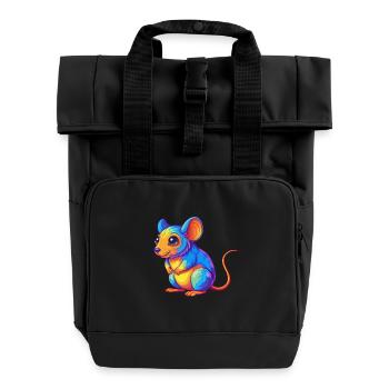 Maus Bunte Kawaii Cartoon Charakter Clipart - Rolltop Rucksack mit zwei Griffen - Schwarz - Vorne
