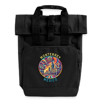 Monterrey Mexico cities art design - Roll Top Backpack with Two Handles - black - Front
