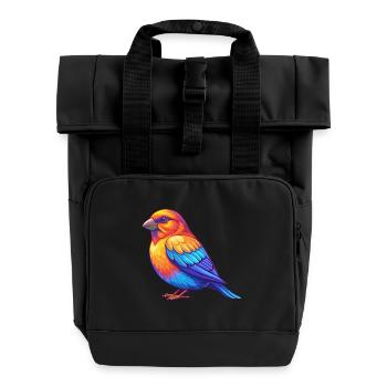 Crossbill coloré Kawaii personnage de dessin animé oiseau - Sac à dos Roll Top à deux anses - noir - Devant