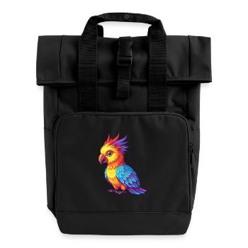 cacatoès coloré Kawaii personnage de dessin animé oiseau - Sac à dos Roll Top à deux anses - noir - Devant