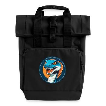 Anaconda Niedliches Kawaii Cartoon Tier Haustier Logo - Rolltop Rucksack mit zwei Griffen - Schwarz - Vorne