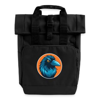 Crow Cute Kawaii Cartoon Clipart Animal Pet Logo - Roll Top Backpack with Two Handles - black - Front