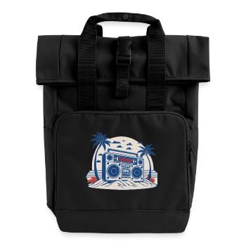 Vintage-Musik-Ghettoblaster - Rolltop Rucksack mit zwei Griffen - Schwarz - Vorne