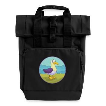 Albatross Cute Kawaii Cartoon Clipart Animal Pet - Roll Top Backpack with Two Handles - black - Front