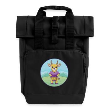 Bongo Niedliche Kawaii Cartoon Clipart Tier Haustier - Rolltop Rucksack mit zwei Griffen - Schwarz - Vorne
