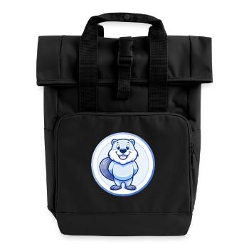 Biber Blau Kawaii Cartoon Figur Clipart Haustier - Rolltop Rucksack mit zwei Griffen - Schwarz - Vorne