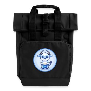 Bongo Blau Kawaii Cartoon Figur Clipart Haustier - Rolltop Rucksack mit zwei Griffen - Schwarz - Vorne