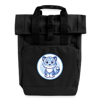 Amur Leopard Blue Kawaii Cartoon Character Clipart - Roll Top Backpack with Two Handles - black - Front