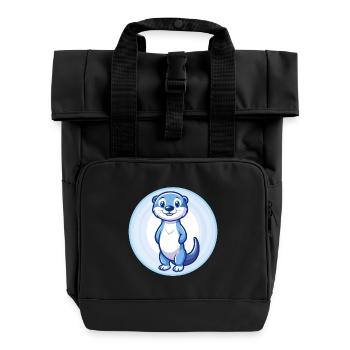 Loutre bleu kawaii dessin animé personnage Clipart animal de compagnie - Sac à dos Roll Top à deux anses - noir - Devant