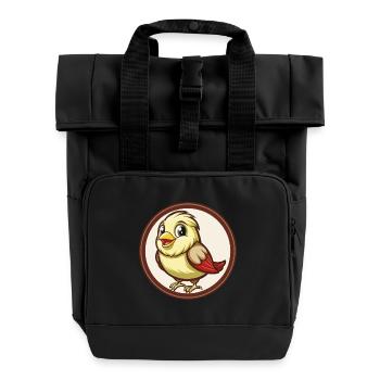 Canari oiseau coloré Kawaii dessin animé Personnage Animal de compagnie - Sac à dos Roll Top à deux anses - noir - Devant