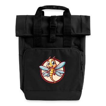 Dragonfly Funny Kawaii Cartoon Clipart Animal Pet - Roll Top Backpack with Two Handles - black - Front