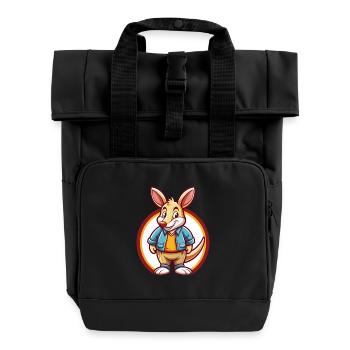 Aardvark Funny Kawaii Cartoon Clipart Animal Pet - Roll Top Backpack with Two Handles - black - Front
