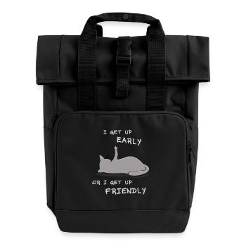 I get up early cat - Roll Top Backpack with Two Handles - black - Front