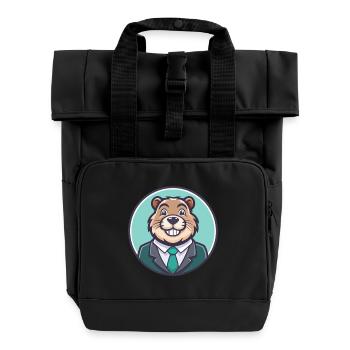 Biber Kawaii Cartoon Figur Tier Haustier Gesicht - Rolltop Rucksack mit zwei Griffen - Schwarz - Vorne
