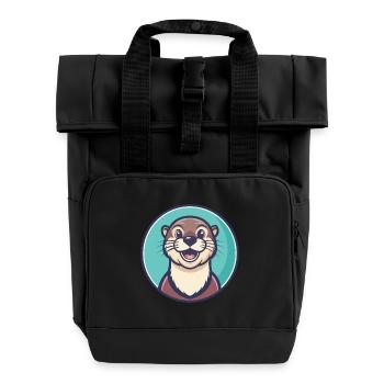 loutre kawaii dessin animé personnage animal visage d’animal - Sac à dos Roll Top à deux anses - noir - Devant