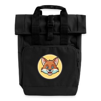Fox Kawaii Cartoon Character Animal Pet Face - Roll Top Backpack with Two Handles - black - Front