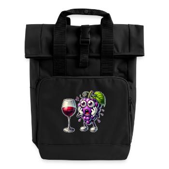 Funny wine grape design - Roll Top Backpack with Two Handles - black - Front