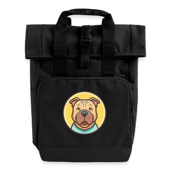 Shar Pei Dog Breed Colorful Cartoon Kawaii Clipart - Roll Top Backpack with Two Handles - black - Front