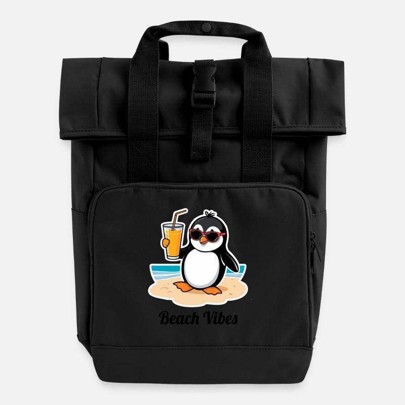 Casual beach penguin – summer holiday feeling - Roll Top Backpack with Two Handles - black