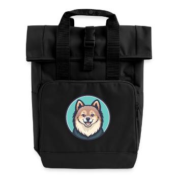 Spitz indien chien race dessin animé Kawaii Clipart animal de compagnie - Sac à dos Roll Top à deux anses - noir - Devant