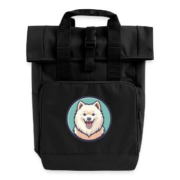 Samoyed Dog Breed Cartoon Character Kawaii Clipart - Roll Top Backpack with Two Handles - black - Front