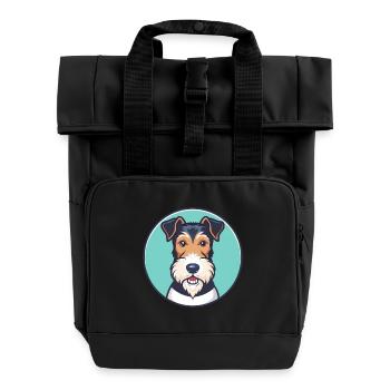 Draht Foxterrier Hund Rasse Cartoon Kawaii Clipart - Rolltop Rucksack mit zwei Griffen - Schwarz - Vorne