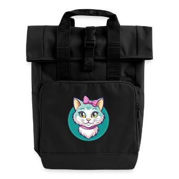 Chantilly Tiffany Cat Breed Cartoon Kawaii Animal - Roll Top Backpack with Two Handles - black - Front