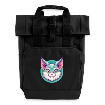 Pixie Bob Cat Breed Cartoon Kawaii Animal Pet - Roll Top Backpack with Two Handles - black - Front