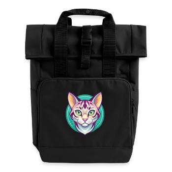 Bengalkatze Rasse Karikatur Kawaii Tier Haustier - Rolltop Rucksack mit zwei Griffen - Schwarz - Vorne