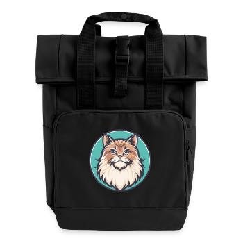 Britische Langhaarkatze Rasse Karikatur Kawaii Tier - Rolltop Rucksack mit zwei Griffen - Schwarz - Vorne
