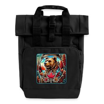 Kanada Bär Natur Design - Rolltop Rucksack mit zwei Griffen - Schwarz - Vorne