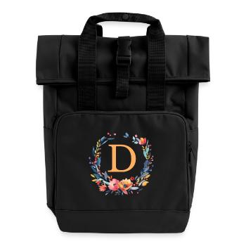 D Monogram, Couronne de fleurs, Personnalisable - Sac à dos Roll Top à deux anses - noir - Devant