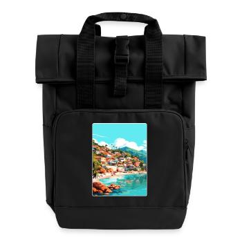Yelapa Travel Poster Souvenir Postcard Painting - Roll Top Backpack with Two Handles - black - Front