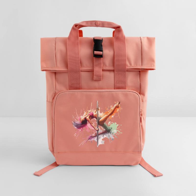 Pole Dance Dynamic Colors Pole Dance Gift Roll Top Backpack with Two Handles