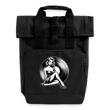 Disque vinyle musique femme cadeau - Sac à dos Roll Top à deux anses - noir - Devant