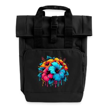 Hibiskusblüten - Rolltop Rucksack mit zwei Griffen - Schwarz - Vorne