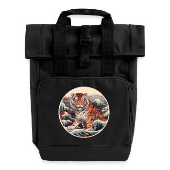 Tiger wave Ukiyo-e Hokusai - Roll Top Backpack with Two Handles - black - Front