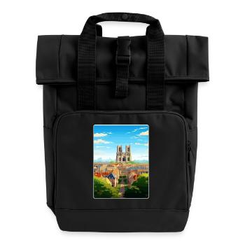 Reims France Travel Poster Souvenir Postcard Paint - Roll Top Backpack with Two Handles - black - Front